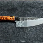 Handmade Carbon Steel Chef knife, Forged Japanese Santoku Cooking Knife, Utility Kitchen Knife with Resin Handle. Gift for Her.